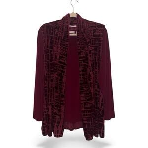 Susan Graver Liquid Knit Top Burnout Velvet Vest Set Women Large Burgundy V-neck
